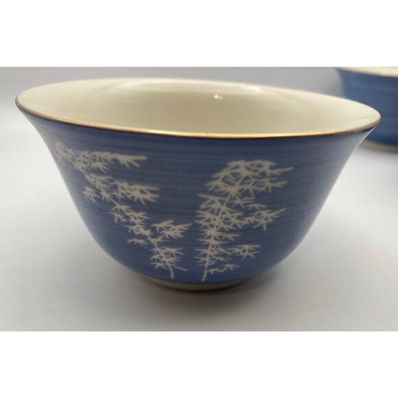 Beautiful Vintage Japanese Tea Cups (4) Blue and White Bamboo Design TACHIKICHI - Picture 4 of 6